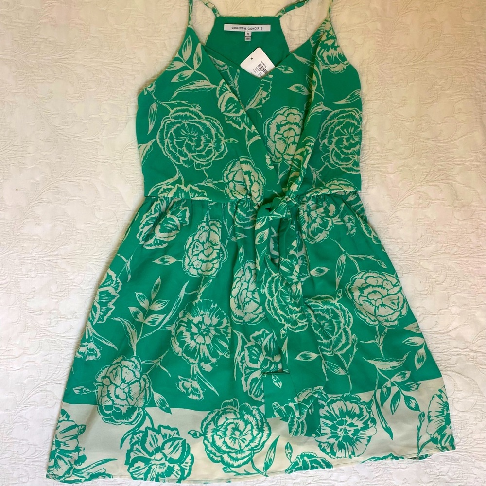 Pretty, green and cream Size S Collective Concepts summer dress